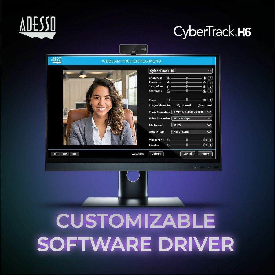 Alternate-Image3 Image for Adesso CyberTrack H6 4K Ultra HD Webcam - 8 Megapixel - 30 fps - USB 2.0 - Fixed Focus - Tripod mount - Privacy shutter