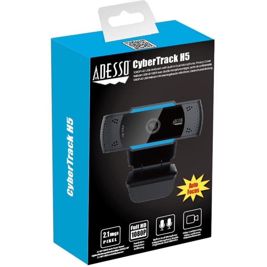 Alternate-Image6 Image for Adesso CyberTrack H5 1080P Webcam - 2.1 Megapixel - 30 fps - USB 2.0 - Auto Focus - Built-In MIC - Tripod Mount - Privacy Shutter Cover