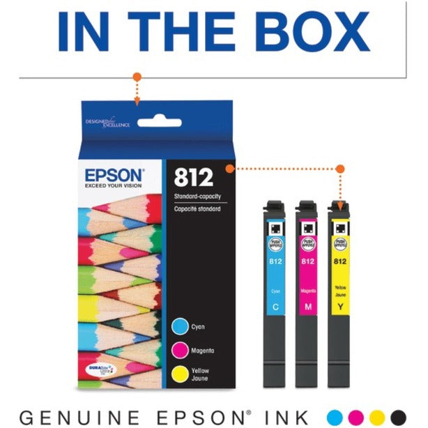 Alternate-Image1 Image for Epson&reg; 812 DuraBrite&reg; Ultra Cyan, Magenta, Yellow Ink Cartridges, Pack Of 3, T812520-S