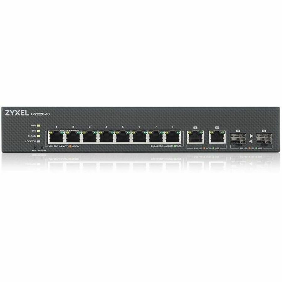 Alternate-Image1 Image for ZYXEL GS2220-10 8-Port Gigabit L2+ Managed and Nebula Pro Cloud Managed Switch with 2 SFP Uplinks