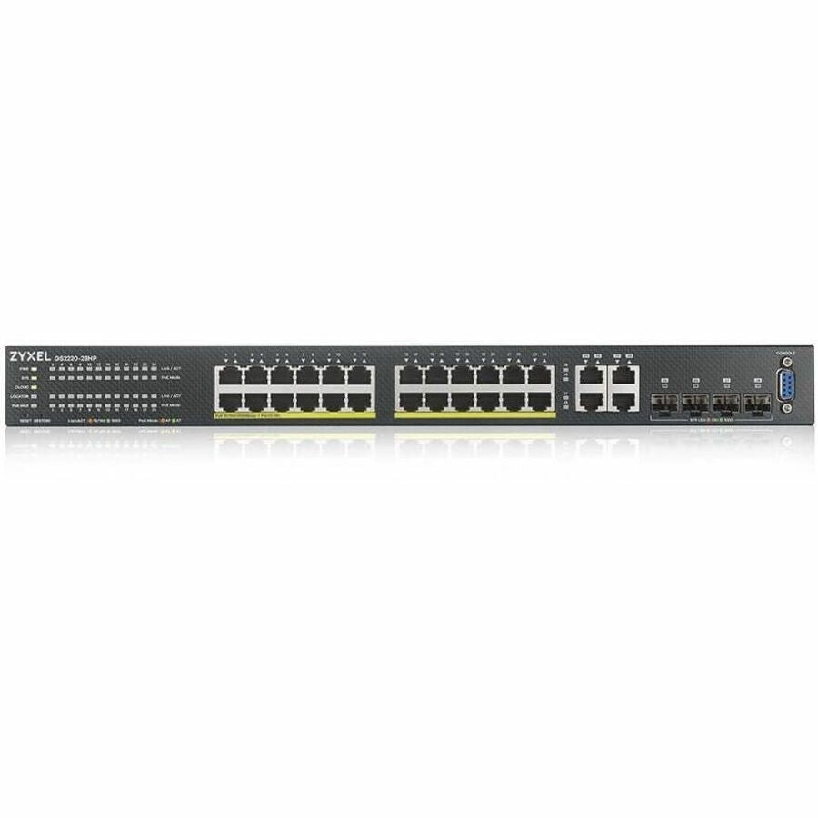 Alternate-Image1 Image for ZYXEL GS2220-28HP 24-Port Gigabit L2+ Managed and Nebula Pro Cloud Managed Switch | 24 PoE+ Ports at 375W with 4 SFP Uplinks