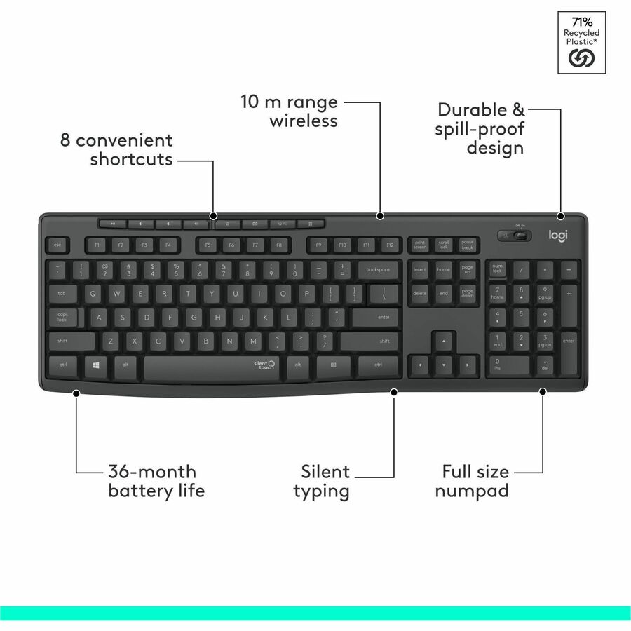 Alternate-Image7 Image for Logitech MK295 Wireless Mouse & Keyboard Combo with SilentTouch Technology, Graphite