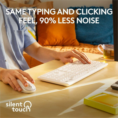 Alternate-Image1 Image for Logitech MK295 Silent Wireless Mouse & Keyboard Combo with SilentTouch Technology, Full Numpad, Off-white