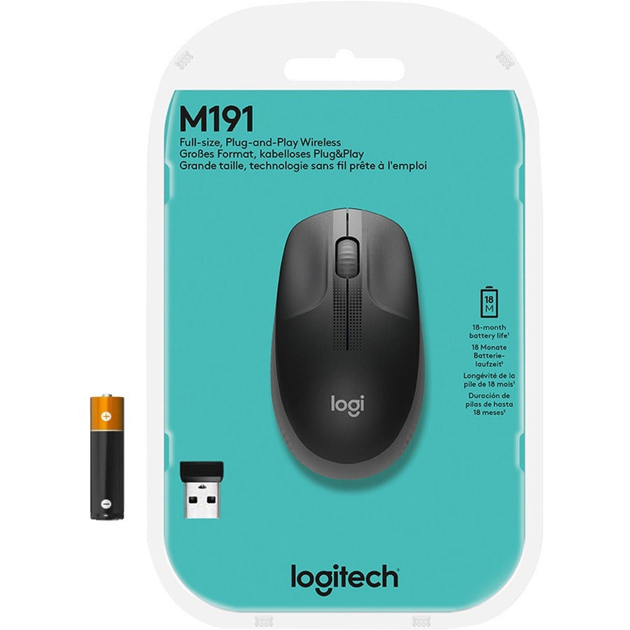 Alternate-Image5 Image for Logitech Wireless Mouse M190 - Full Size Ambidextrous Curve Design, 18-Month Battery with Power Saving Mode, Precise Cursor Control & Scrolling, Wide Scroll Wheel, Thumb Grips (Charcoal)