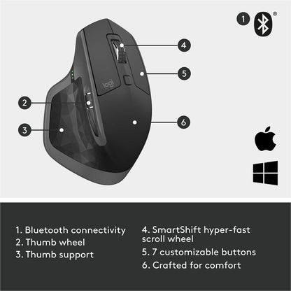Alternate-Image10 Image for Logitech MX Master 2S Bluetooth Edition Wireless Mouse, Multi-Surface, Hyper-Fast Scrolling, Ergonomic, Graphite