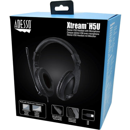 Alternate-Image1 Image for Adesso Xtream H5U - USB Stereo Headset with Microphone - Noise Cancelling - Wired- Lightweight