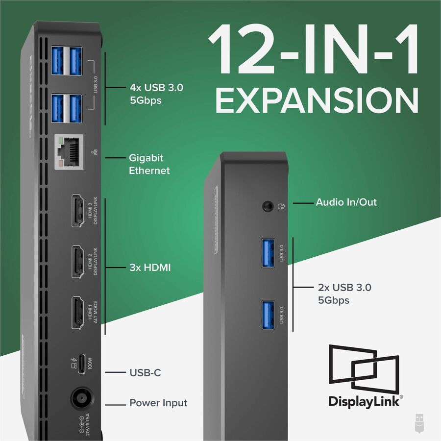 Alternate-Image3 Image for Plugable USB C Triple Display Docking Station | 100W PD, 3x HDMI (1x 4K 30Hz, 2x 1080p 60Hz), 6x USB 5Gbps Ports