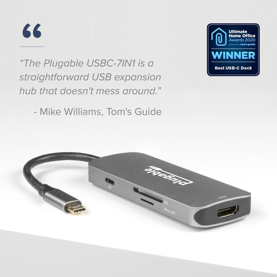 Alternate-Image1 Image for Plugable USB C Hub Multiport Adapter, 7-in-1 Hub Compatible with MacBook Pro, Windows, Chromebook, Dell XPS, Thunderbolt 3 and More