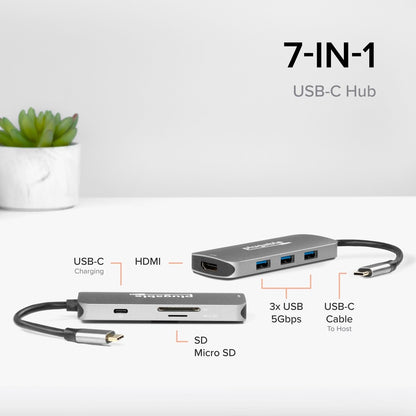 Alternate-Image2 Image for Plugable USB C Hub Multiport Adapter, 7-in-1 Hub Compatible with MacBook Pro, Windows, Chromebook, Dell XPS, Thunderbolt 3 and More