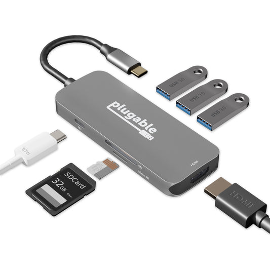 Main Image for Plugable USB C Hub Multiport Adapter, 7-in-1 Hub Compatible with MacBook Pro, Windows, Chromebook, Dell XPS, Thunderbolt 3 and More