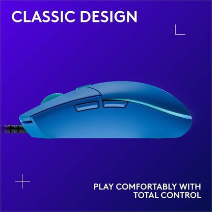 Alternate-Image6 Image for Logitech G203 Wired Gaming Mouse, 8,000 DPI, Rainbow Optical Effect LIGHTSYNC RGB, 6 Programmable Buttons, Blue