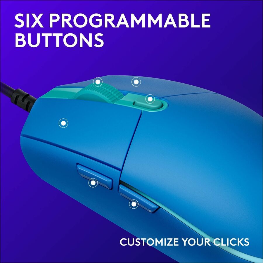 Alternate-Image2 Image for Logitech G203 Wired Gaming Mouse, 8,000 DPI, Rainbow Optical Effect LIGHTSYNC RGB, 6 Programmable Buttons, Blue