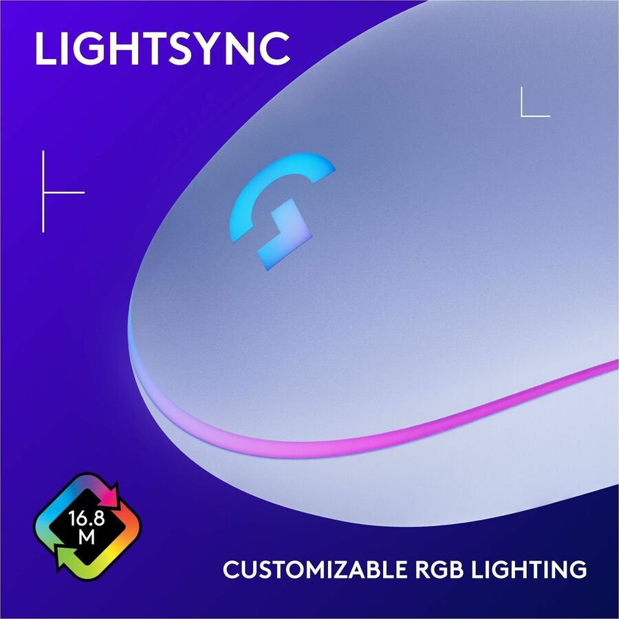 Alternate-Image3 Image for Logitech G203 Wired Gaming Mouse, 8,000 DPI, Rainbow Optical Effect LIGHTSYNC RGB, 6 Programmable Buttons, Lilac