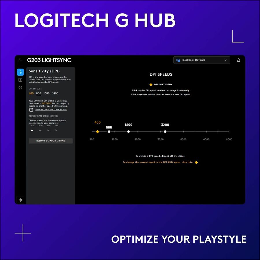 Alternate-Image4 Image for Logitech G203 Wired Gaming Mouse, 8,000 DPI, Rainbow Optical Effect LIGHTSYNC RGB, 6 Programmable Buttons, Lilac