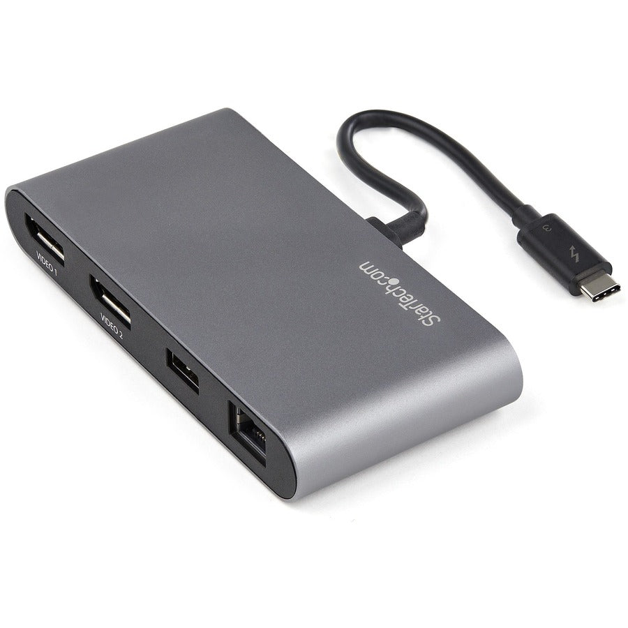 Alternate-Image1 Image for StarTech.com Thunderbolt 3 Mini Dock - Portable Dual Monitor TB3 Docking Station DisplayPort 4K 60Hz - 1x USB-A, GbE - 28cm (11") Cable