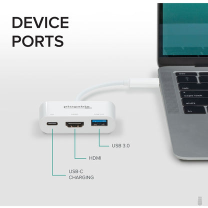 Alternate-Image1 Image for Plugable USB C to HDMI Multiport Adapter, 3-in-1 USB C Hub with 4K HDMI Output, USB 3.0 and USB-C Charging Port