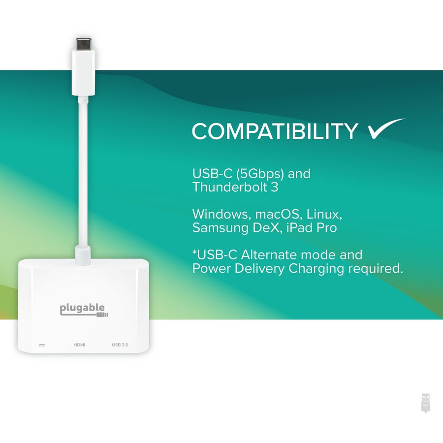 Alternate-Image6 Image for Plugable USB C to HDMI Multiport Adapter, 3-in-1 USB C Hub with 4K HDMI Output, USB 3.0 and USB-C Charging Port