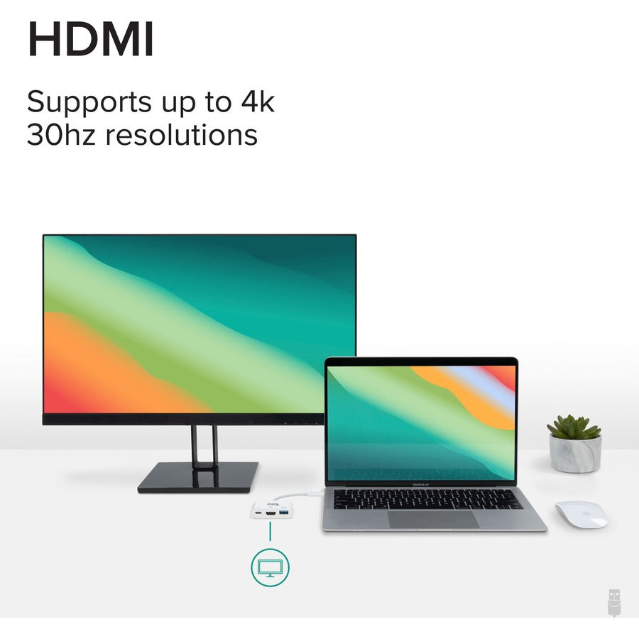 Alternate-Image2 Image for Plugable USB C to HDMI Multiport Adapter, 3-in-1 USB C Hub with 4K HDMI Output, USB 3.0 and USB-C Charging Port