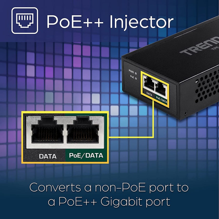 Alternate-Image3 Image for TRENDnet Gigabit PoE++ Injector, Convert A Non-PoE Port to A PoE++ Gigabit Port, PoE (15.4W), PoE+ (30W), Or PoE++ (95W), Up to 100m (328 ft), Integrated Power Supply, Black, TPE-119GI
