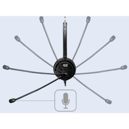 Alternate-Image7 Image for Adesso USB Single-Sided Headset with Adjustable Microphone- Noise Cancelling- Mono - USB - Wired - Over-the-head - 6 ft Cable -, Omni-directional Microphone - Black