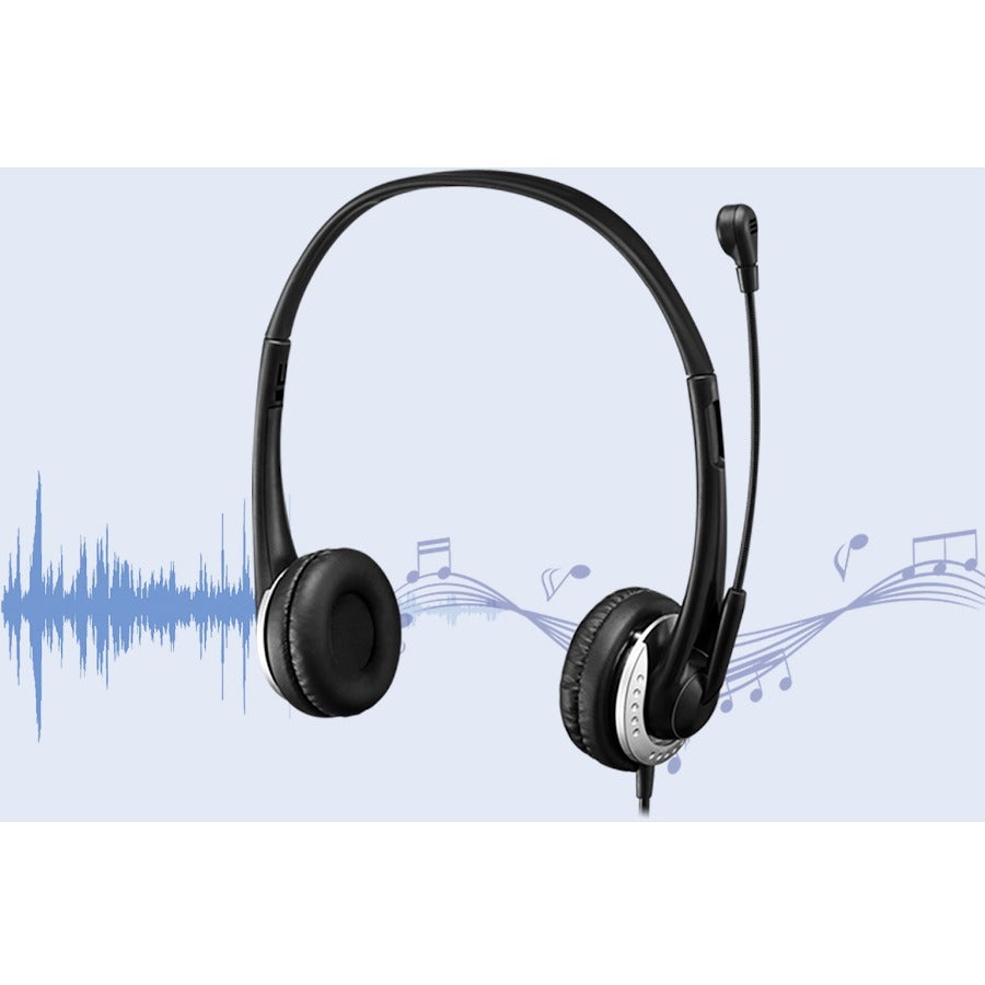 Alternate-Image2 Image for Adesso USB Stereo Headset with Adjustable Microphone- Noise Cancelling- Mono - USB - Wired - Over-the-head - 6 ft Cable -, Omni-directional Microphone - Black
