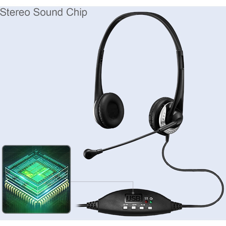 Alternate-Image3 Image for Adesso USB Stereo Headset with Adjustable Microphone- Noise Cancelling- Mono - USB - Wired - Over-the-head - 6 ft Cable -, Omni-directional Microphone - Black