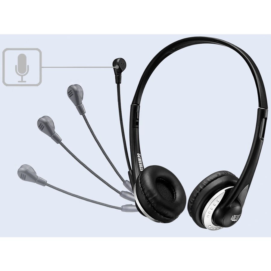 Alternate-Image1 Image for Adesso USB Stereo Headset with Adjustable Microphone- Noise Cancelling- Mono - USB - Wired - Over-the-head - 6 ft Cable -, Omni-directional Microphone - Black