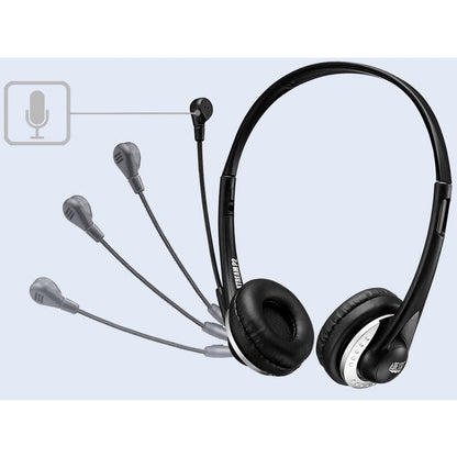 Alternate-Image1 Image for Adesso USB Stereo Headset with Adjustable Microphone- Noise Cancelling- Mono - USB - Wired - Over-the-head - 6 ft Cable -, Omni-directional Microphone - Black