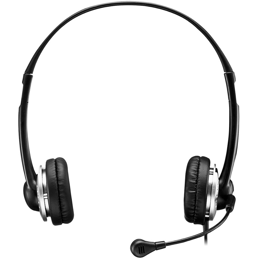 Front Image for Adesso USB Stereo Headset with Adjustable Microphone- Noise Cancelling- Mono - USB - Wired - Over-the-head - 6 ft Cable -, Omni-directional Microphone - Black