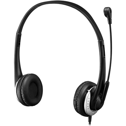Alternate-Image5 Image for Adesso USB Stereo Headset with Adjustable Microphone- Noise Cancelling- Mono - USB - Wired - Over-the-head - 6 ft Cable -, Omni-directional Microphone - Black