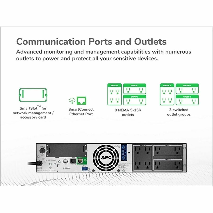 Alternate-Image8 Image for APC Smart-UPS X, Line Interactive, 1500VA, Rack/tower convertible 2U, 120V, 8x 5-15R NEMA, SmartConnect port, Extended runtime