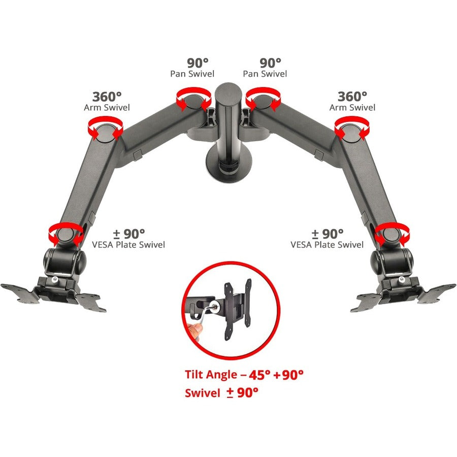 Alternate-Image1 Image for SIIG Dual Arm Pole Multi-Angle Replaceable Articulating Monitor Desk Mount - 14" to 30" - Max Load 17.6lbs each - Expandable Slide Rails Design - up to 4 monitors
