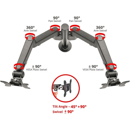Alternate-Image1 Image for SIIG Dual Arm Pole Multi-Angle Replaceable Articulating Monitor Desk Mount - 14" to 30" - Max Load 17.6lbs each - Expandable Slide Rails Design - up to 4 monitors