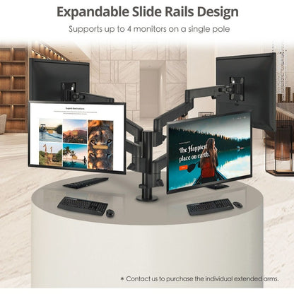Alternate-Image6 Image for SIIG Dual Arm Pole Multi-Angle Replaceable Articulating Monitor Desk Mount - 14" to 30" - Max Load 17.6lbs each - Expandable Slide Rails Design - up to 4 monitors