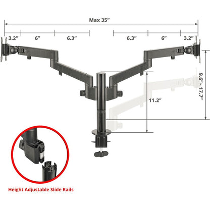Alternate-Image2 Image for SIIG Dual Arm Pole Multi-Angle Replaceable Articulating Monitor Desk Mount - 14" to 30" - Max Load 17.6lbs each - Expandable Slide Rails Design - up to 4 monitors