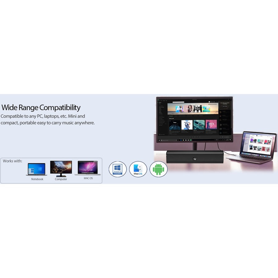 Alternate-Image1 Image for Adesso Xtream S5 USB-Powered Desktop Computer Sound Bar Speaker with Dynamic Sound- 5W x 2 - Portable