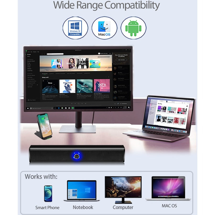Alternate-Image6 Image for Adesso Xtream S6 Portable Bluetooth & Aux Sound Bar Speaker - 10W x 2 -Black - 3.5mm - Rechargeable Battery - Volume Control Knob - Wired/Wireless
