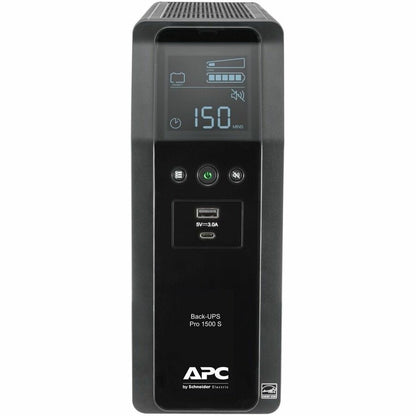 Front Image for APC Back-UPS Pro, 1500VA/900W, Tower, 120V, 10x NEMA 5-15R outlets, AVR, USB Type A + C ports, LCD, User Replaceable Battery