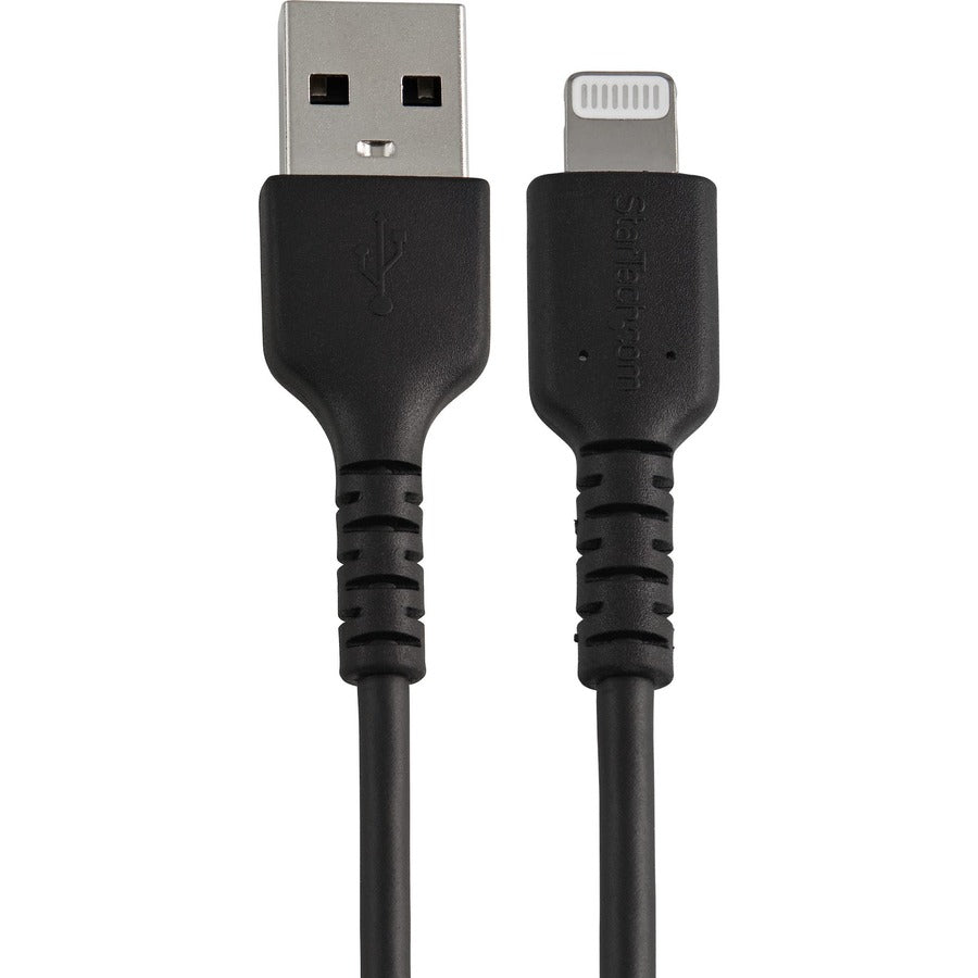 Alternate-Image1 Image for StarTech.com 12inch/30cm Durable Black USB-A to Lightning Cable, Rugged Heavy Duty Charging/Sync Cable for Apple iPhone/iPad MFi Certified