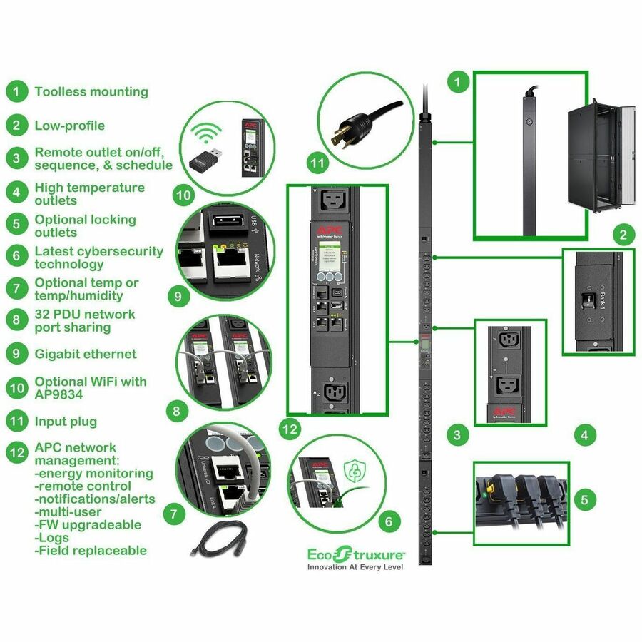 Alternate-Image6 Image for APC NetShelter Switched Rack PDU, 0U, 5.0kW, 200V and 208V, 30A, 21 C13/C15 and 3 C19/C21 outlets