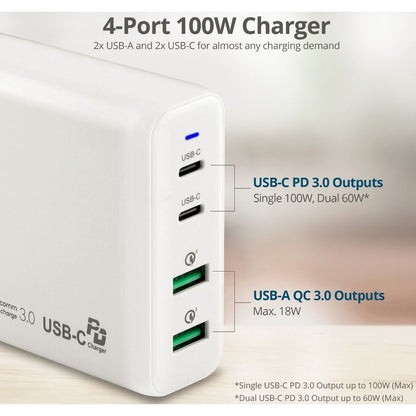 Alternate-Image1 Image for SIIG 100W Dual USB-C PD 3.0 PPS & QC 3.0 Combo Power Charger - White