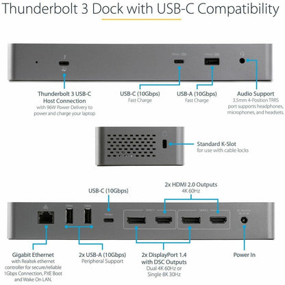Alternate-Image2 Image for StarTech.com USB C Docking Station for MacBook Pro/Air-M1/M2/M3/M4 (Thunderbolt Compatible) - Dual HDMI/DisplayPort, 96W Power Delivery