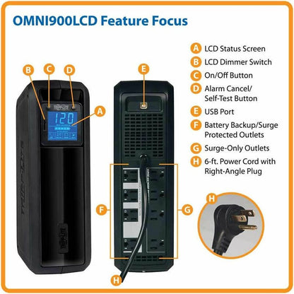 Alternate-Image1 Image for Eaton Tripp Lite Series OmniSmart LCD 120V 900VA 475W Line-Interactive UPS, Tower, LCD display, USB port