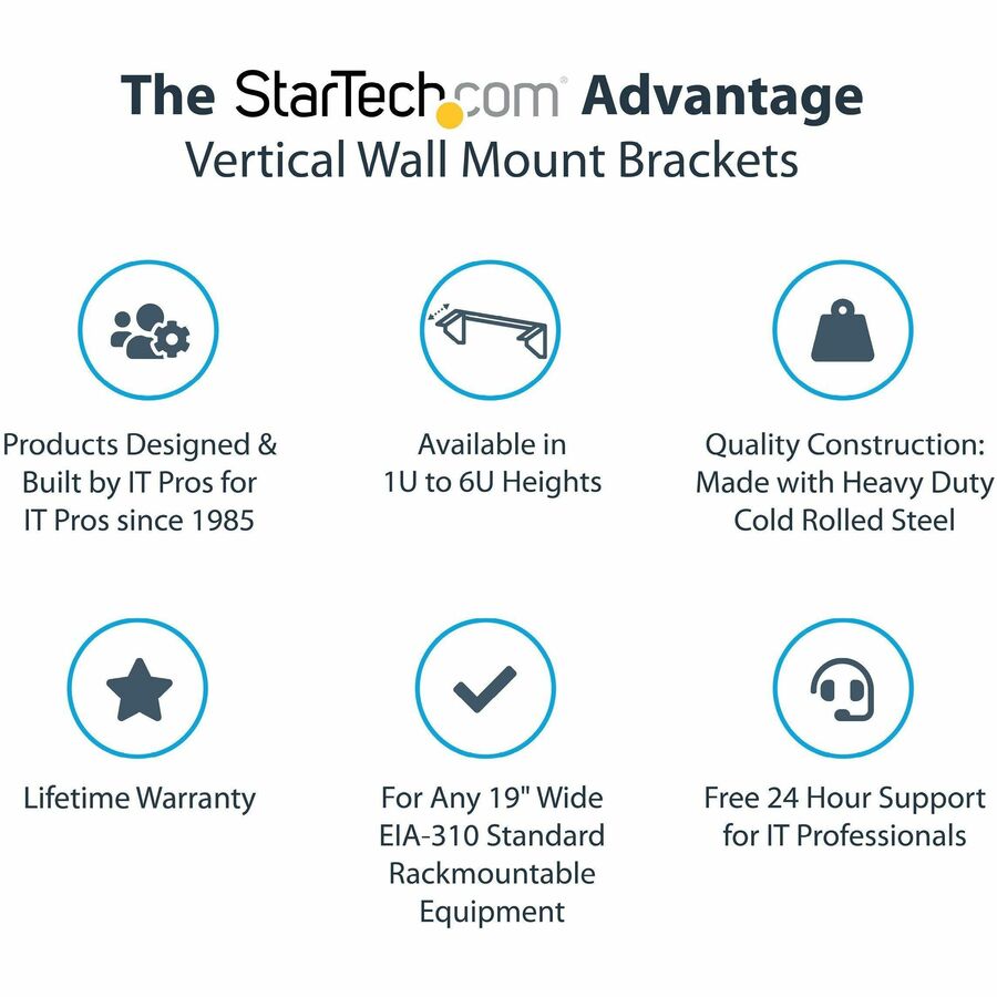 Alternate-Image1 Image for StarTech.com 5U Vertical Wall Mount Rack, 19" Wall Mounting Bracket, Open Low Profile Network/Server Room/Data/AV/IT/Patch Panel/Equipment