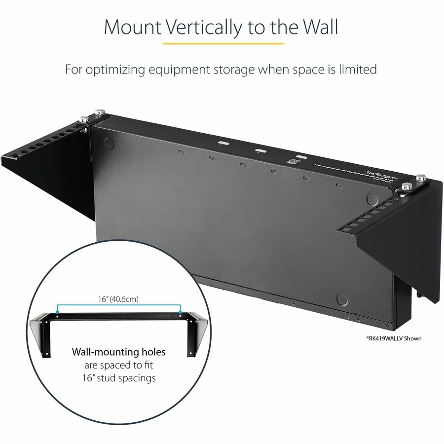 Alternate-Image3 Image for StarTech.com 5U Vertical Wall Mount Rack, 19" Wall Mounting Bracket, Open Low Profile Network/Server Room/Data/AV/IT/Patch Panel/Equipment