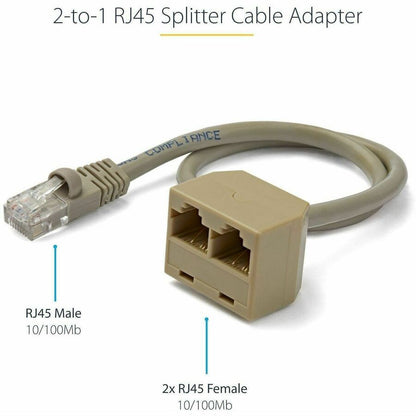Alternate-Image3 Image for StarTech.com 2-to-1 RJ45 Splitter Cable Adapter - Network splitter - RJ-45 (M) - RJ-45 (F)