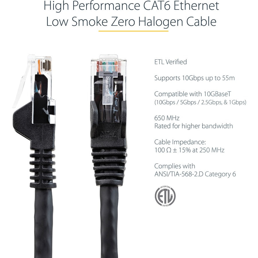 Alternate-Image7 Image for StarTech.com 6in (15cm) CAT6 Ethernet Cable, LSZH (Low Smoke Zero Halogen) 10 GbE Snagless 100W PoE UTP RJ45 Black Network Patch Cord, ETL