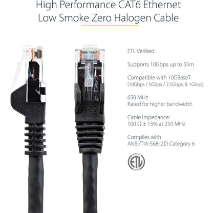 Alternate-Image7 Image for StarTech.com 6in (15cm) CAT6 Ethernet Cable, LSZH (Low Smoke Zero Halogen) 10 GbE Snagless 100W PoE UTP RJ45 Black Network Patch Cord, ETL