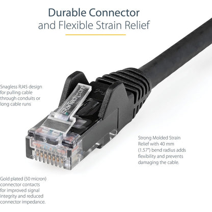 Alternate-Image3 Image for StarTech.com 4.6m(15ft) CAT6 Ethernet Cable, LSZH (Low Smoke Zero Halogen) 10 GbE Snagless 100W PoE UTP RJ45 Black Network Patch Cord ETL