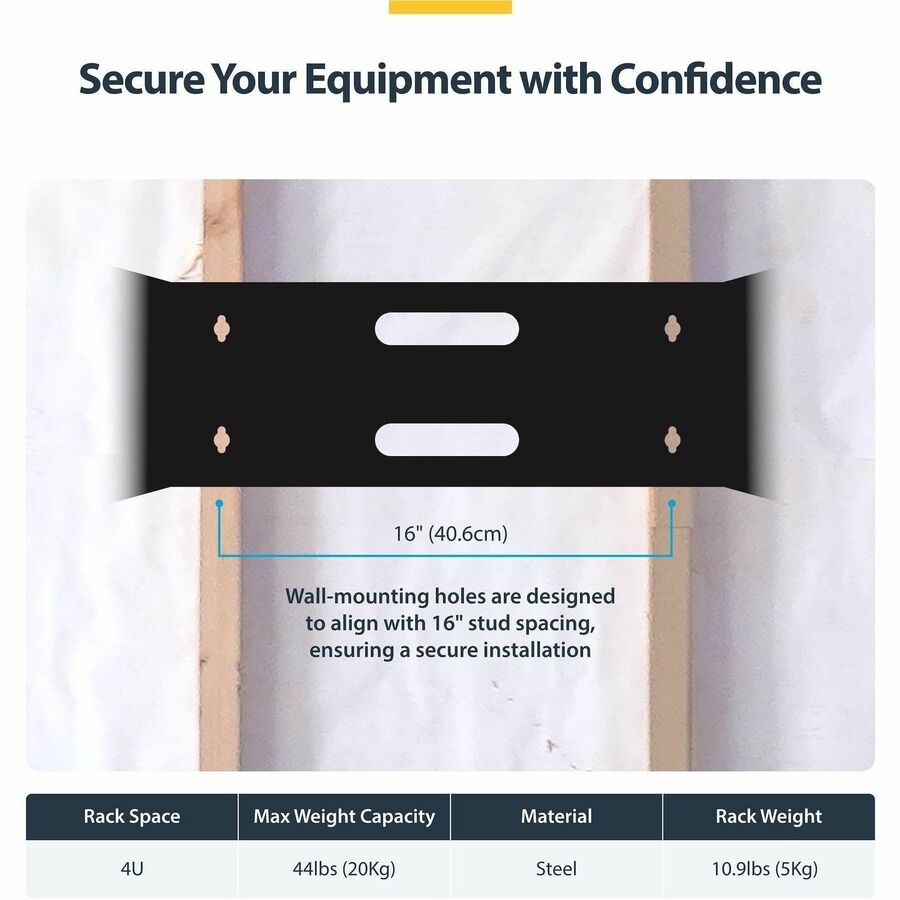 Alternate-Image3 Image for StarTech.com 4U Wall Mount Rack, 14in Deep, 19 inch Wall Mount Network Rack, Wall Mounting Patch Panel Bracket for Switch/IT Equipment